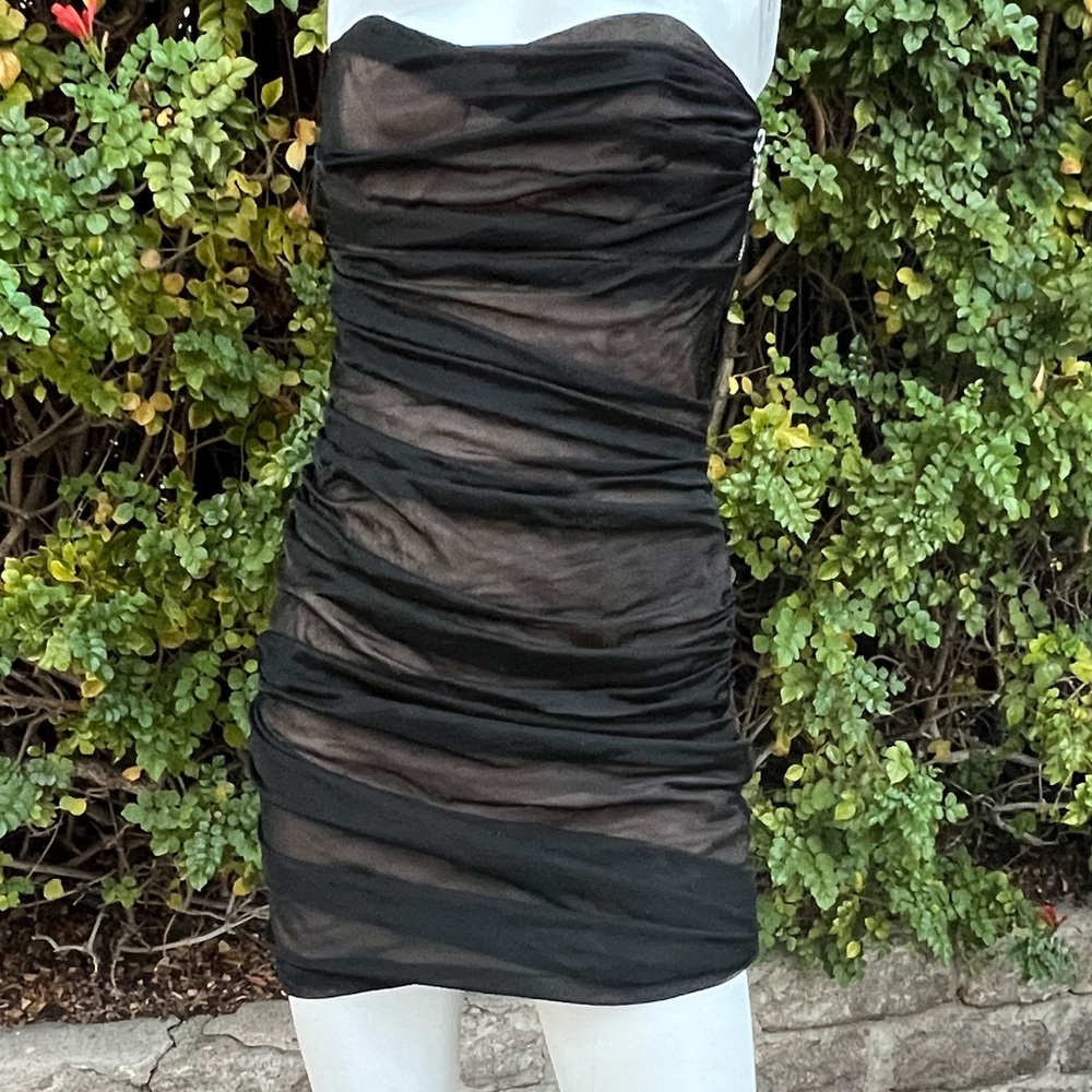 Alexander Wang ruched black micro mini mesh tube dress size 6
